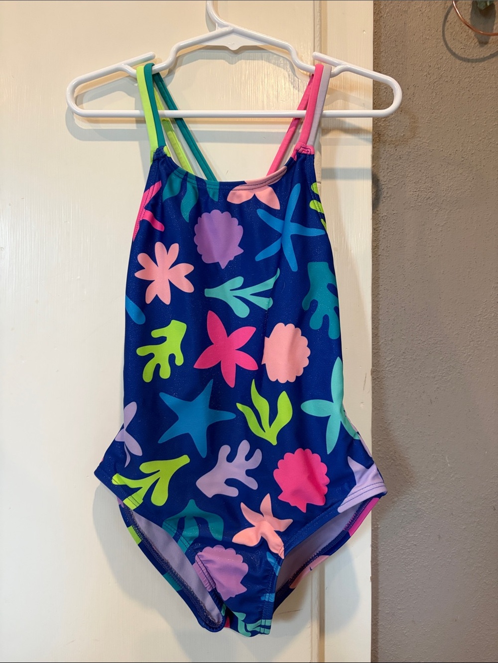 Girls' Navy Sea Life One-Piece Swimsuit with Pink & Green Accents
